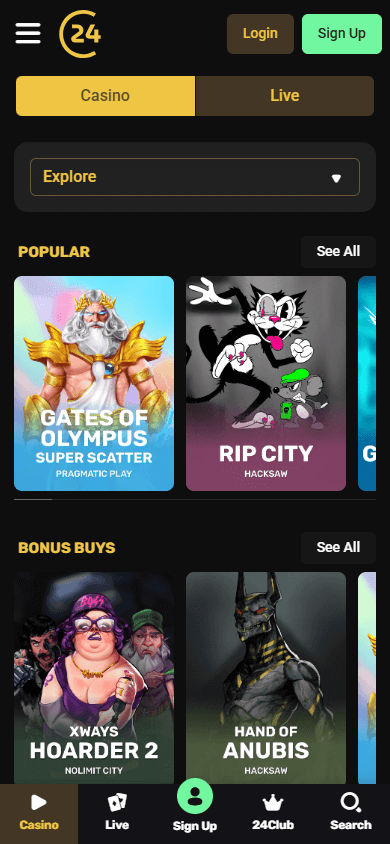 24Casino mobile game library