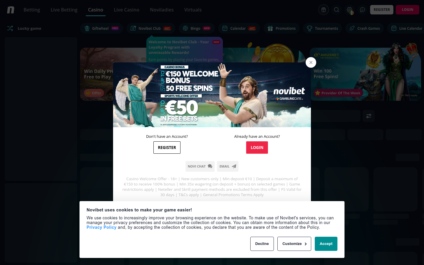 Novibet Casino Ireland homepage