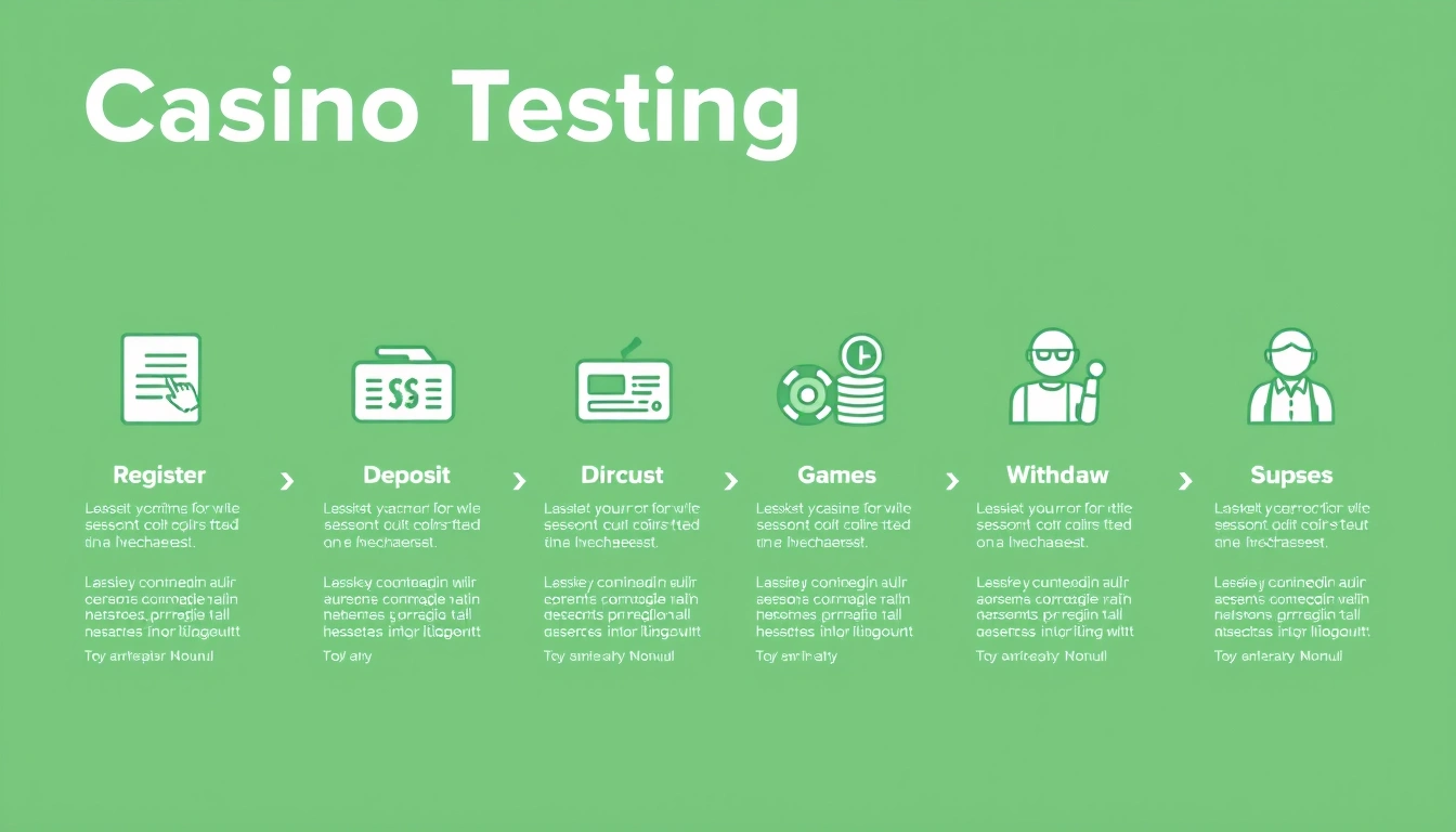 Six-step casino testing process — registration to withdrawal